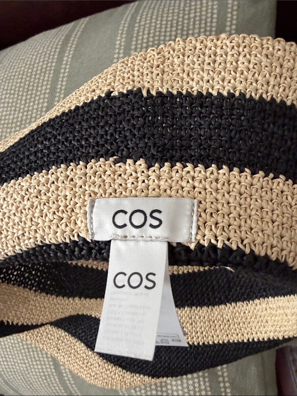 Brand New with out tag COS Black and Beige Striped Crochet Hat